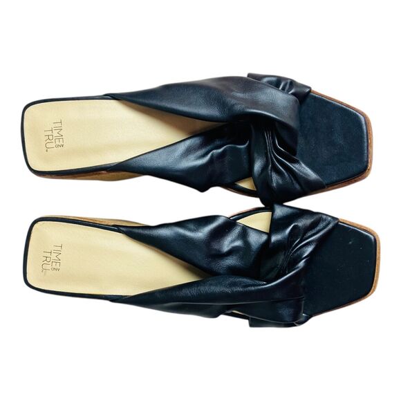 Time and Tru Womens Platform Sandals Size 9 Black Crosstoe Cork Wedge Slip On - Picture 2 of 5